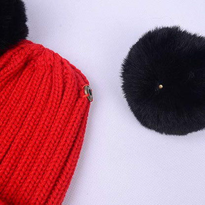Toddler Winter Knit Hat Upgrade Fleece Lined Pompom Ears Beanies Cap for Boys Girls 3-12 Years - color: Dark Pink