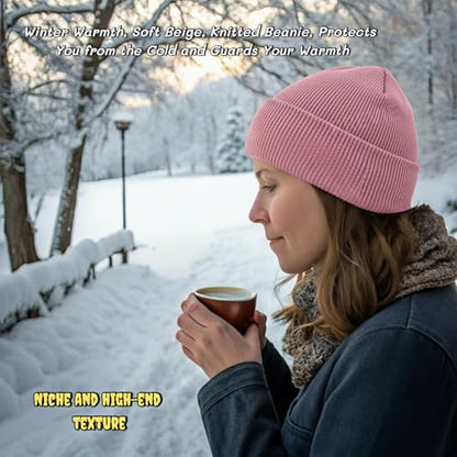 Beanie for Men and Women Beanie Hat Soft Winter Beanies Skull Caps Flanged Brimless Hat, Soft Plain Knit Hats - color: Light Pink