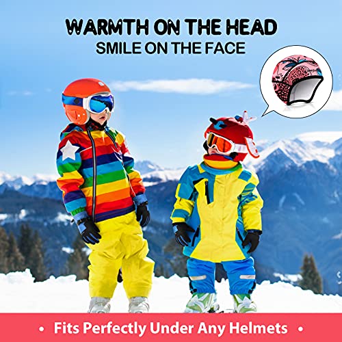 Hikenture Kids Skull Cap Helmet Liner Winter Hat for Boys and Girls Beanie Ski Hat with Thermal Fleece for Snow Sports… - color: Pink