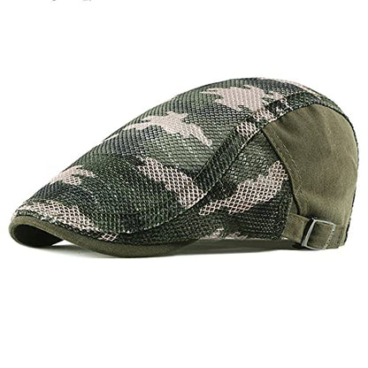 Newsboy Men's Hat Camo Cotton Classic Adjustable Cap Flat Soft Hunting Golf - color: Camo Green