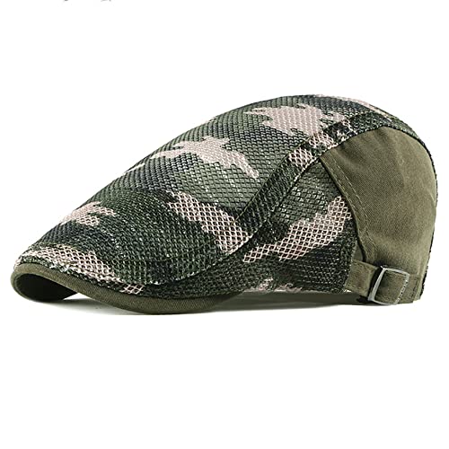 Newsboy Men's Hat Camo Cotton Classic Adjustable Cap Flat Soft Hunting Golf - color: Camo Green