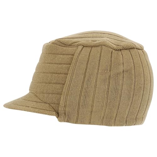 Armycrew Flat Top Army Style Knitted Visored Beanie Cap - color: New Khaki