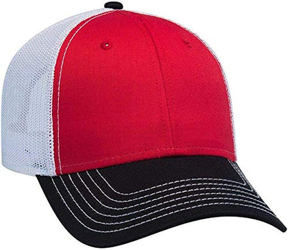Ashen Fane 6 Panel Low Profile Contrast Vertical Mesh Back Snapback Hat - color: Blk/Red/Wht