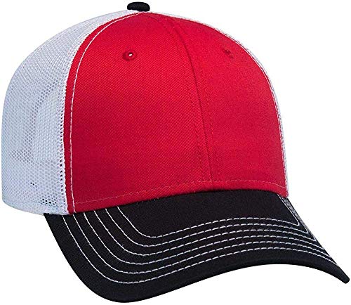Ashen Fane 6 Panel Low Profile Contrast Vertical Mesh Back Snapback Hat - color: Blk/Red/Wht