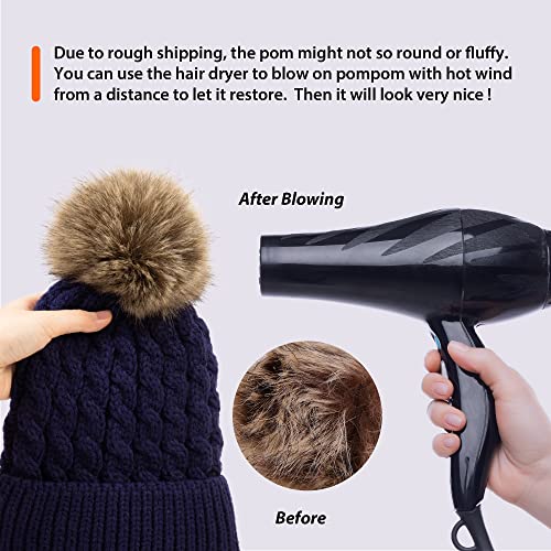 Livingston Women's Winter Soft Knit Beanie Hat with Faux Fur Pom Pom Warm Skull Cap Beanies for Women - color: Fleece Lined_navy