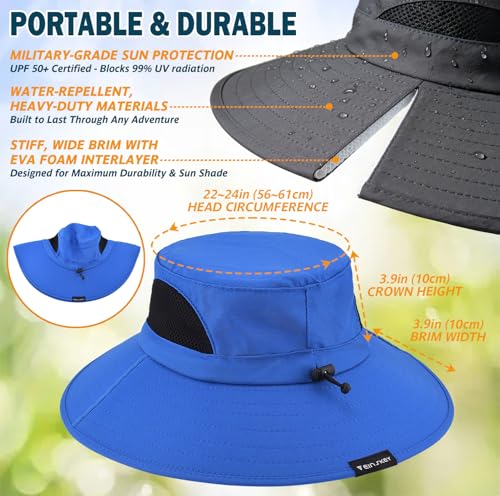 Wide Brim Sun Bucket Hat, Waterproof Boonie Hat for Men & Women - color: 01 Blue