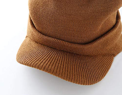 Home Prefer Men's Winter Beanie Hat with Brim Warm Double Knit Cuff Beanie Cap Watch Radar Hat - color: Brown