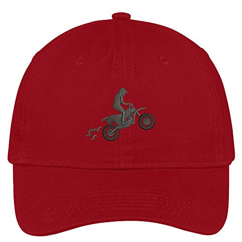 Trendy Apparel Shop Motocross Bike Embroidered Soft Crown 100% Brushed Cotton Cap - color: Red