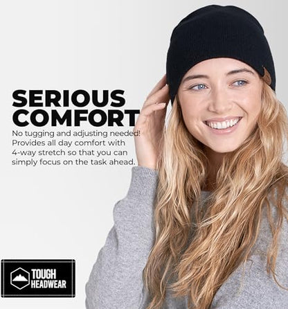 Tough Headwear Knit Beanie Hat - Stretch Fit Winter Hats for Men - Breathable Beanie for Women - Durable Acrylic Winter Cap - color: Black