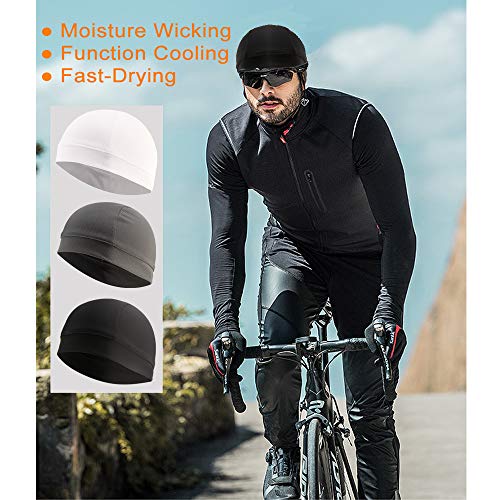 3 Pack Cooling Skull Cap Helmet Liner Sweat Wicking Breathable Hat for Men - color: Black,grey,white
