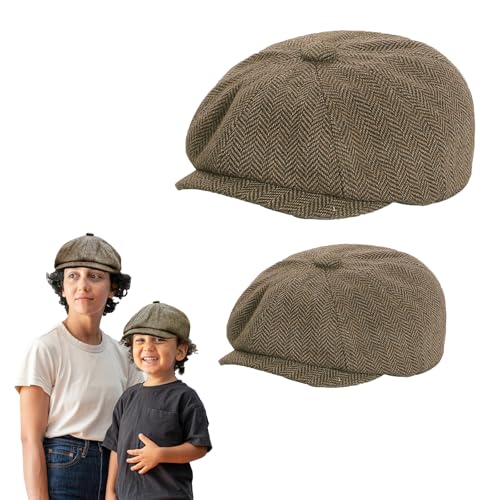 Parent-Child Beret Cap Tweed Flat Cap Octagonal Newsboy Gatsby Peaked Cap, Unisex - color: Coffee, size: Large-X-Large