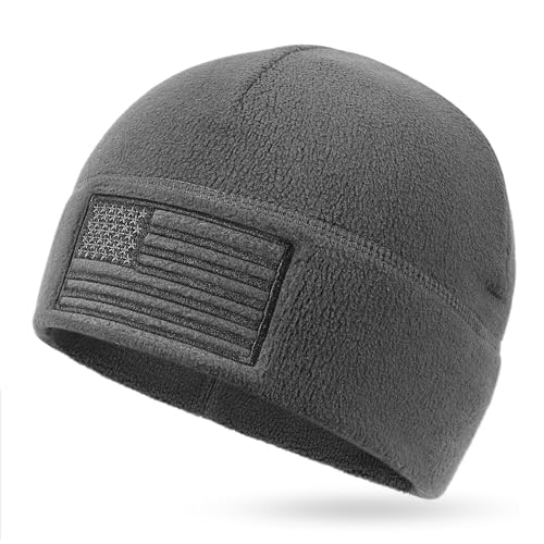 OUTDOOR SHAPING American Flag Fleece Beanie with Embroidered Patch Hat - color: Gray