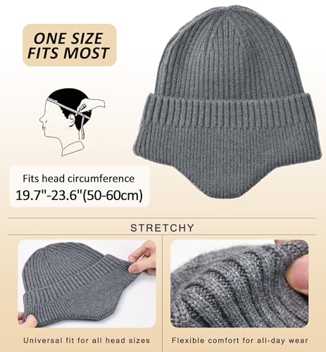 HiRui Knitted Beanie Hats Winter Hats Ear Covers for Men Women Kids Warm Slouchy - color: Gray