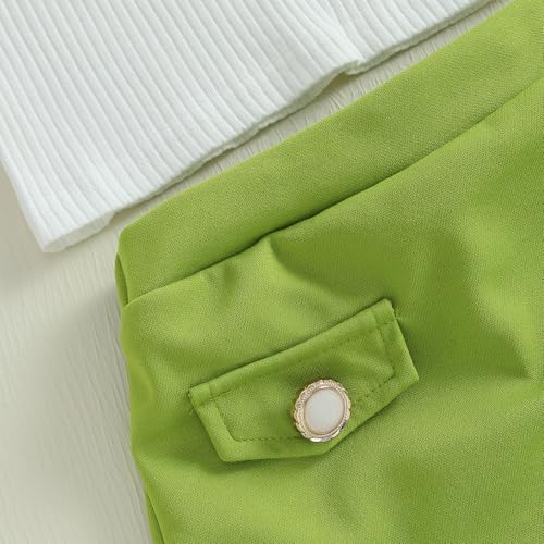 Baby Girls Fly Sleeve 3D Bow Rib Knit Shirt + Irregular Skorts + Beret Hat - color: Green, size: 2-3T