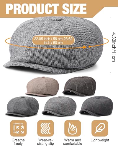 Suhine 6 Pcs Newsboy Cap for Men Octagonal Hat 8 Panel - style: Classic
