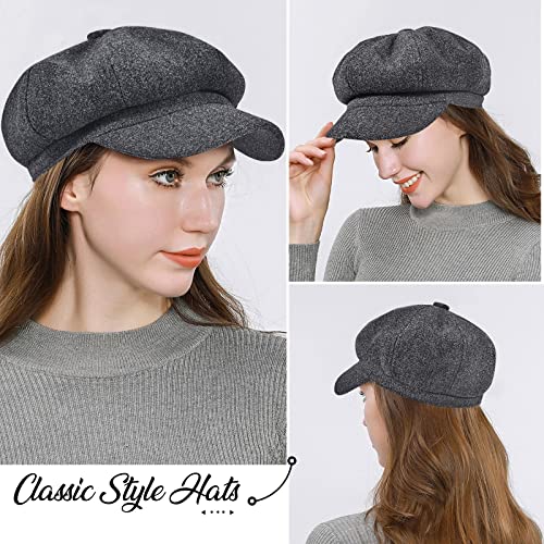 Women’s Newsboy Cap Wool Blend Retro Solid Color Girls Fashion Gatsby Cabbie Visor Beret Hat - color: Grey