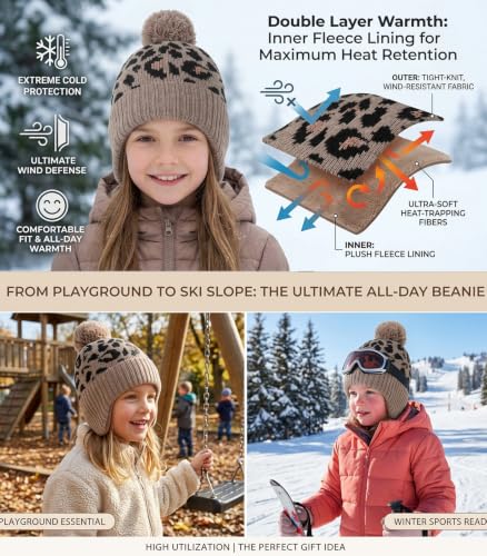 Moon Kitty Baby Girls Earflaps Knit Hats Infant Baby Beanies6-12Months - color: Leopard, size: 3-5T