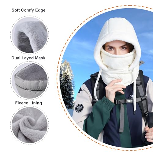 HUAMULAN Unisex Winter One Piece Balaclavas Hoodie Ski Snow Hats Earmuff - color: Cream White