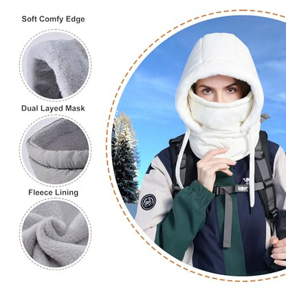 HUAMULAN Unisex Winter One Piece Balaclavas Hoodie Ski Snow Hats Earmuff - color: Cream White