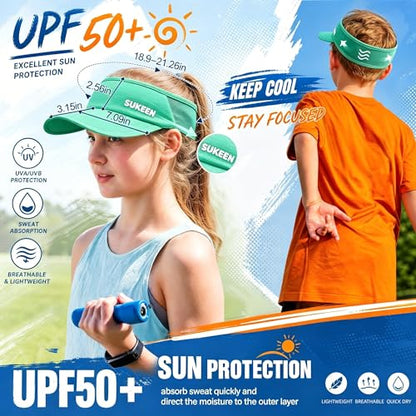 Sukeen Kids Sun Visor Hat for Girls Boys UPF50+ Lightweight Cooling Stretchable Packable Sun Hat - color: Lake Blue