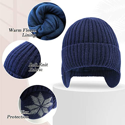 BAVST Hat for Men Knitted Beanie Women Winter Hats Men’s Stretchy Caps Outdoor Beanies Fleece Lined Ear Warmer - color: X-navy