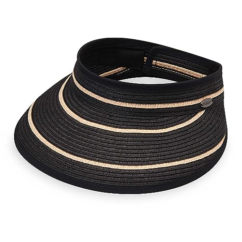 Wallaroo Women’s Savannah Sun Visor - Petite (Small) or Medium, Wide Brim, Packable and Adjustable Sizing - color: Black/Camel Stripes, size: Small