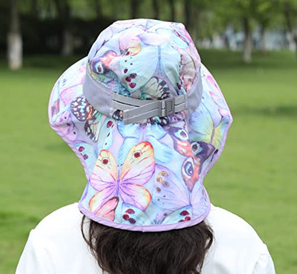 icolor Kids Sun Hat UPF50+ Sun Protection Bucket Hat Toddler Summer Beach Play Hats with Neck Flap for Girl Boy Ages 3~10 - color: Butterfly
