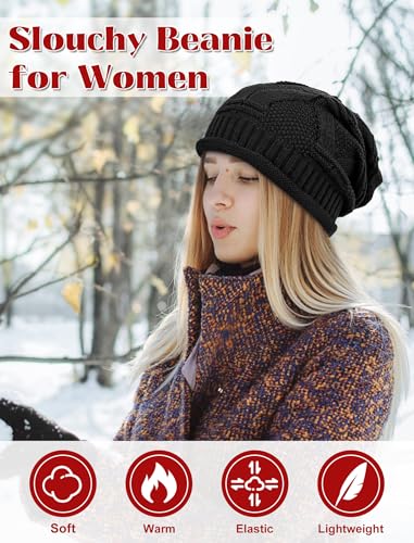 Senker Fashion 2 Pack Winter Beanie Hats for Women, Womens Slouchy Beanies - color: Burgundy Black