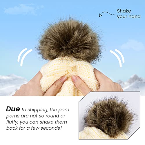 Arctic Paw Womens Winter Hat Cable Knit Beanie for Women Faux Fur Pompom Ears - color: Cream Hat Coffee Ball