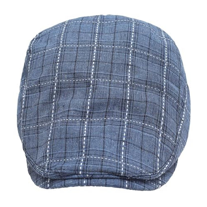 ZLYC Men Cotton Flat Cap Summer Scally Newsboy Beret Driver Hat - color: Plaid Blue