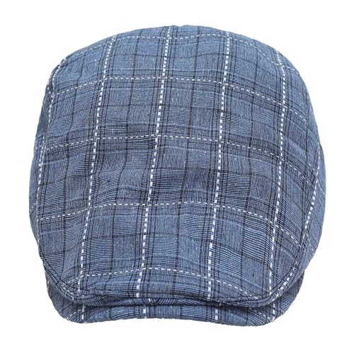 ZLYC Men Cotton Flat Cap Summer Scally Newsboy Beret Driver Hat - color: Plaid Blue