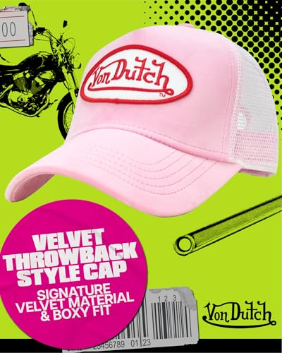 Von Dutch Unisex Velvet Trucker Hat, Curved Bill, Mesh Back, Snapback - color: Pink Tint