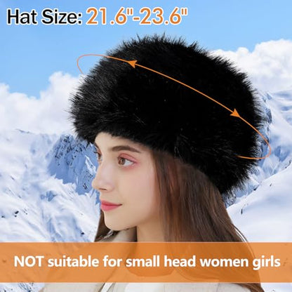 Peicees Winter Faux Fur Hat for Women Russian Style Ladies Ushanka Warm Fluffy Bucket Hat Fuzzy Furry Cap - color: Light Khaki