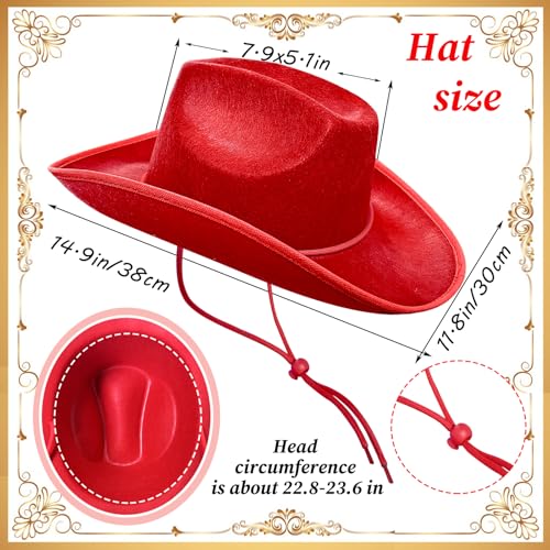 Cowgirl Hat,Western Cowboy Hats Wild West Classic Wide Brim Headwear for Men Women Halloween Cosplay,Themed Party - style: Red Cowgirl Hat