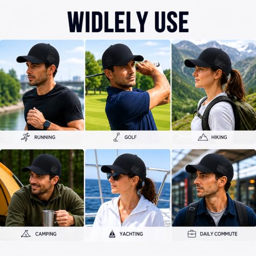 Quick Dry Baseball Cap Curved Brim Snapback Hat Mesh for Men Women - color: Black*4