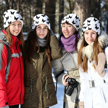 Beanie Knit Hat Winter Unisex Cuffed Beanies Skull Cap Warm Double Layer Thick Acrylic Cute for Girls Women Men - color: Butterfly