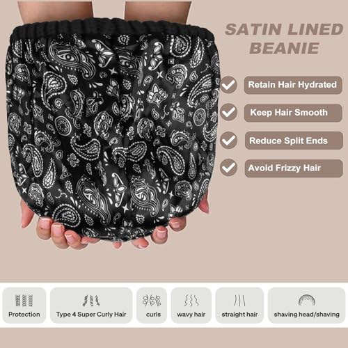 AIBFRID 2 Packs Winter Hats for Women Beanie Satin Lined Acrylic Cable Knit Chunky Warm Soft Slouchy Cuffed Cap - color: Black