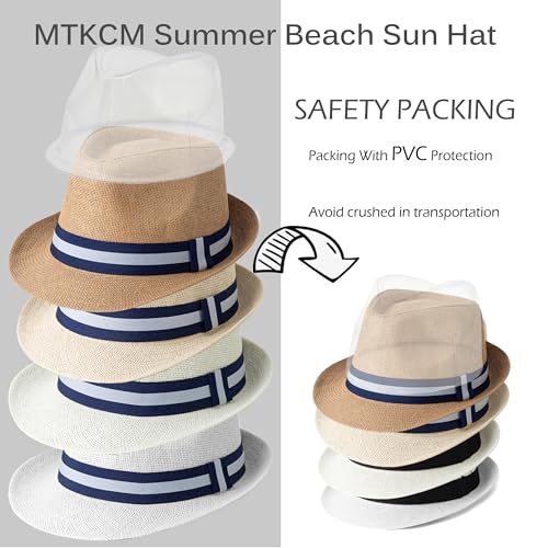 4 Pack Short Brim Straw Fedora Summer Beach Sun Hat Men - color: 4 Pcs Set B