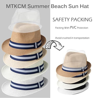 4 Pack Short Brim Straw Fedora Summer Beach Sun Hat Men - color: 4 Pcs Set B
