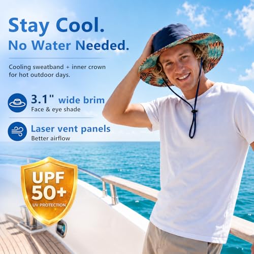 UVCoolix™ Cooling Bucket Hat Men Women UPF 50+ Wide Brim Navy Blue M/L