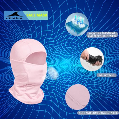 Achiou Ski Mask for Men and Women, Lightweight UV Balaclava Face Cover - color: New Pink