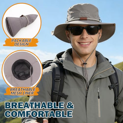 Waterproof Wide Brim Bucket Sun Hat Boonie Hat for Men & Women - color: D Grey