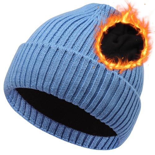Oversize M/L/XL/XXL Merino Wool Beanie Hat for Men & Women - color: Light Blue, size: X-Large-XX-Large