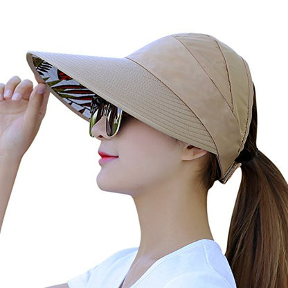 Sun Hats for Women Wide Brim UV Protection Sun Hat Summer Beach Packable Visor - color: Khaki