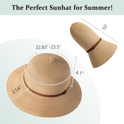 Beach Sun Straw Hats for Women, UPF 50+ UV Sun Protection Summer Straw Hat - color: 9cm - Khaki Circle