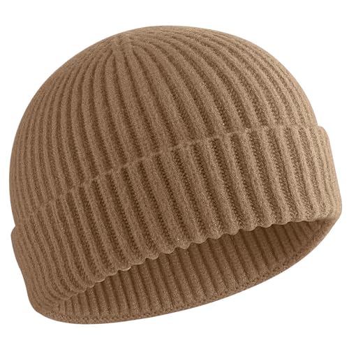 50% Wool Knit Short Fisherman Beanie for Men Women Warm Winter Hat - color: 1pcs-light Coffee