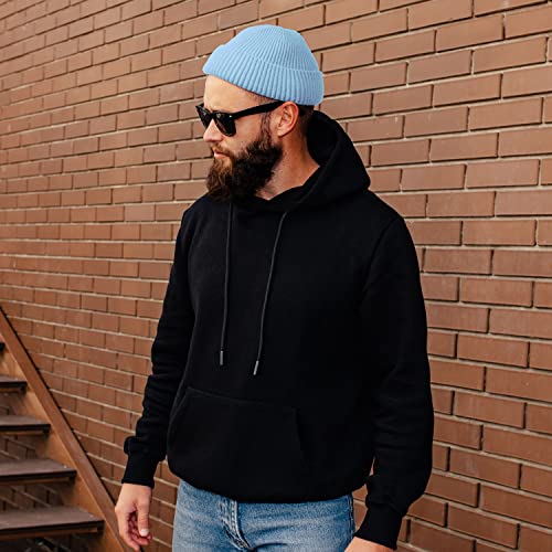 ROYBENS Swag Wool Knit Cuff Short Fisherman Beanie for Men Women Winter Hat - color: 1pcs-light Blue