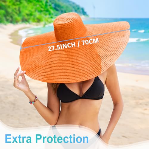 Oversized Beach Hat for Women Wide Brim Straw Sun Hat UPF 50+ UV Protection Foldable Packable Travel Vacation Pool Outdoor - color: Brown