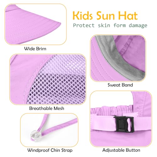 Kids Sun Hat UPF50+ Summer Beach Play Sun Protection Hats with Neck Flap for Ages 5~14 Girls Boys - color: Blue＆purple