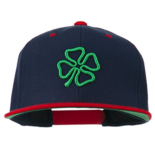3D Clover Embroidered Two Tone Snapback Cap - color: Navy Red